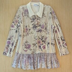 Angel Heart Boutique Romantic Cottage‎ Floral Lace Cardigan Top 1X Cream Purple